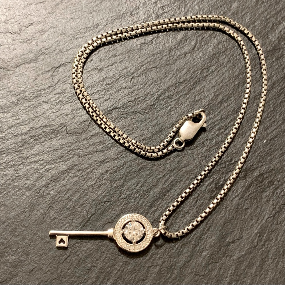 Sterling & Cubic Zirconia Skeleton Key Pendant Necklace both Stamped 925